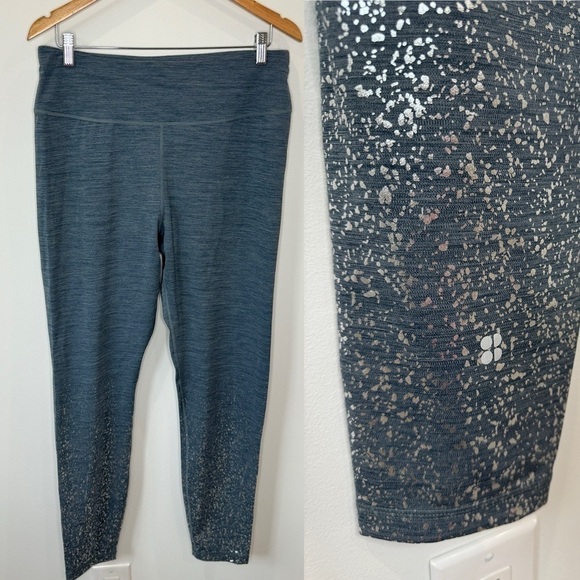 Sweaty Betty Full Length Gray Leggings Silver Sparkle Ankles  (XXL) - Picture 1 of 7